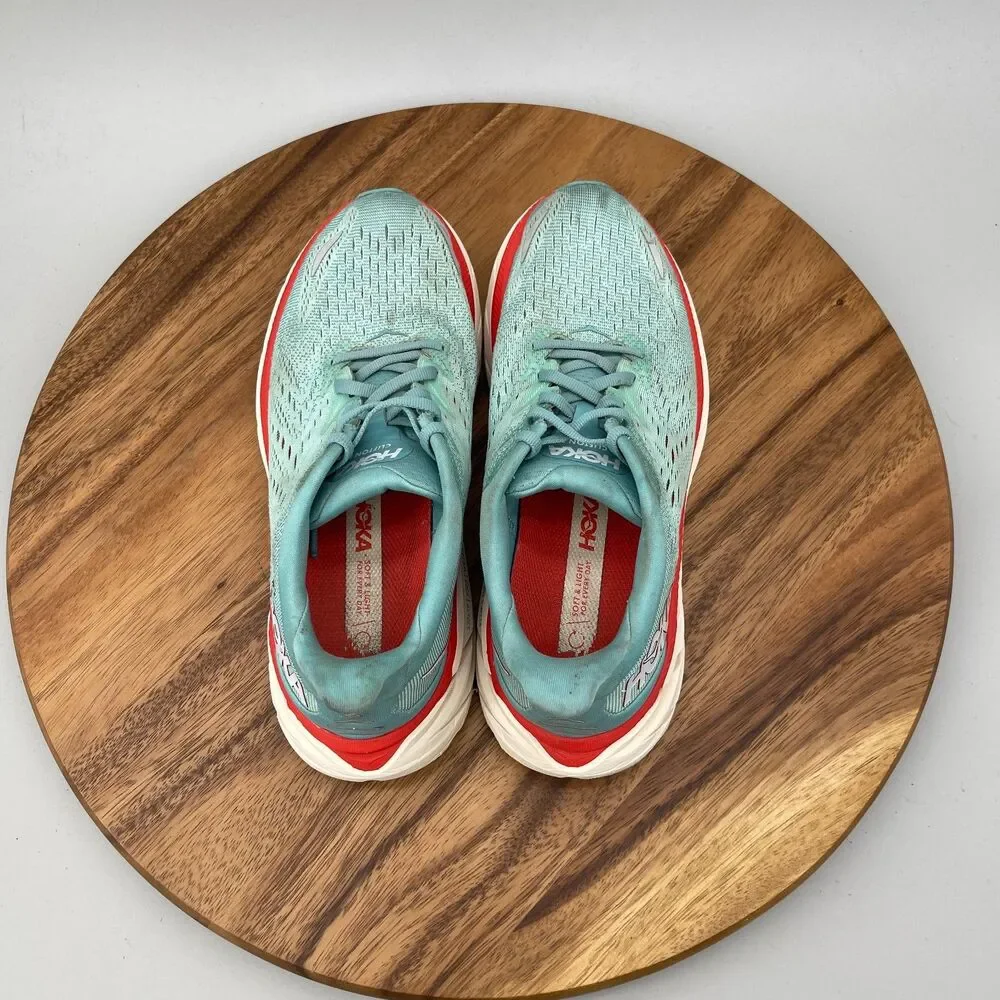 Hoka One One Clifton 8 Shoes Womens Size 6.5 B Aqua Running Comfort Walking Gym